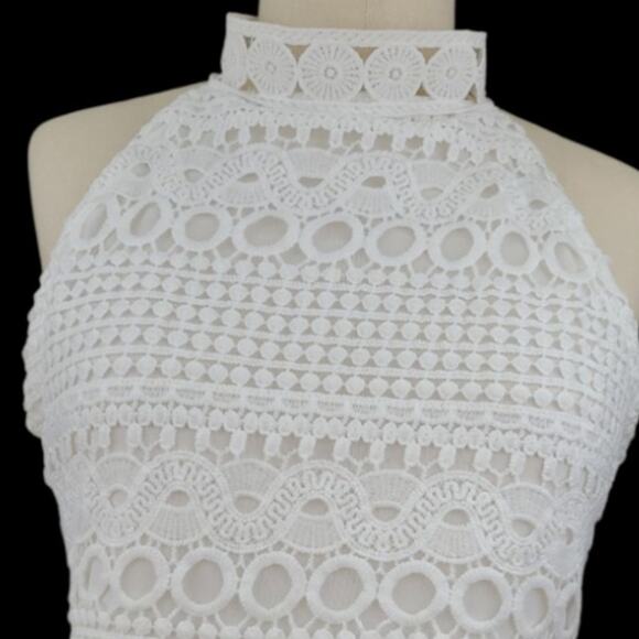 NWT Boho Factory White Crochet Halter Neck Mini Dress Size XL Beachy Boho Indie - Picture 4 of 13